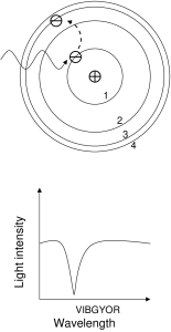 The process of an atom forming an absorption line.