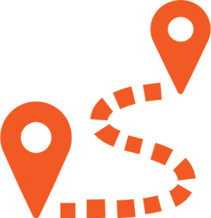 Graphic of two orange map pins and a pathway between them.