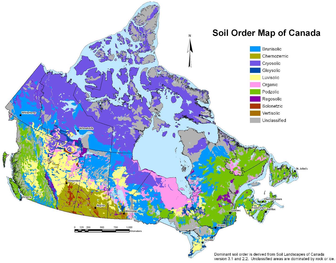 The soil order map of Canada. [from The Department of Soil Science, University of Saskatchewan, http://www.soilsofcanada.ca/ used with permission]