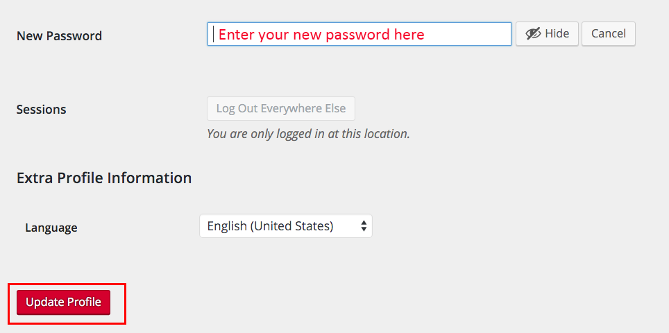 Figure 13.2 Enter your new password and click update