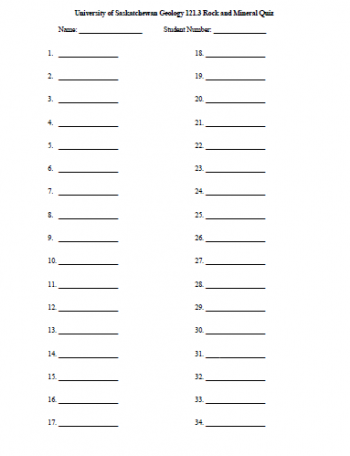 USask GEOL 121 Rock & Mineral Quiz Information – Introductory Physical ...