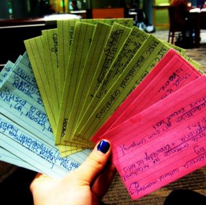 A collection of colour-coded flashcards.