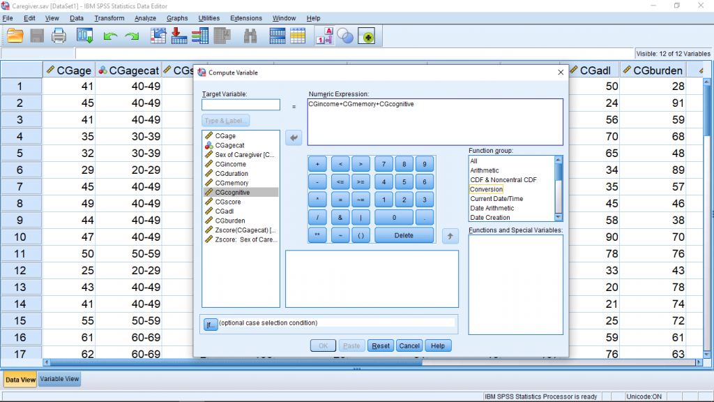 spss version 25 transforming variables operation